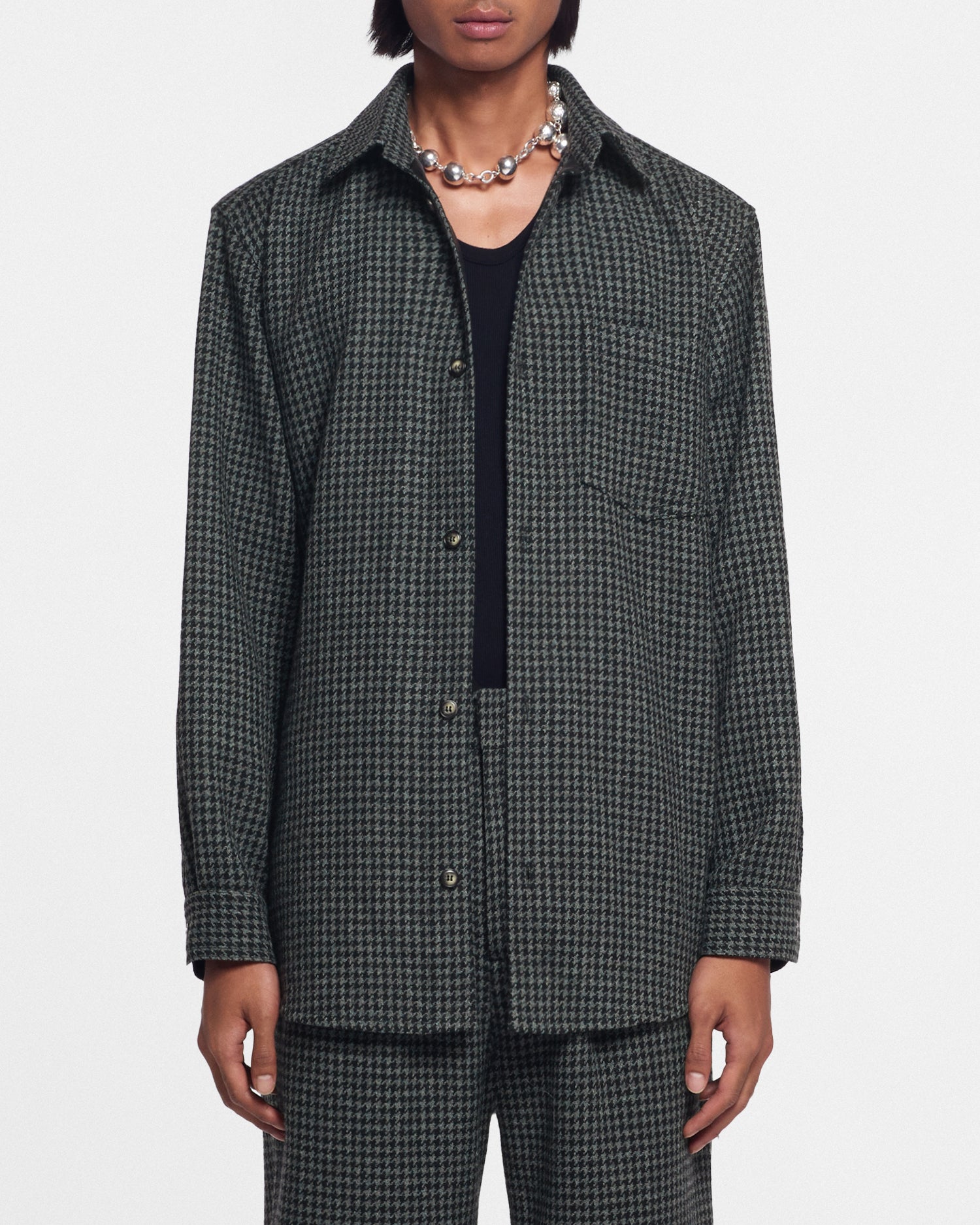 Matize - Archive Houndstooth Wool Shirt - Grey Black Houndstooth