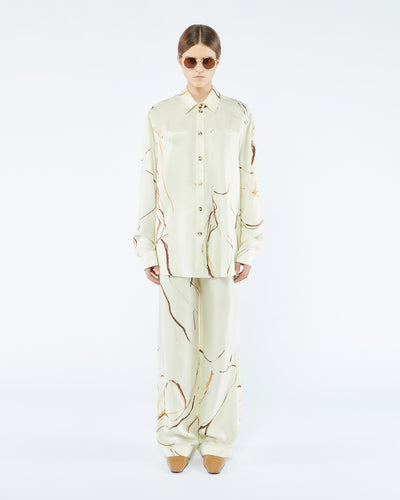 Sabrin - Sale Printed Twill Silk Shirt - Line Drawing Big Scale