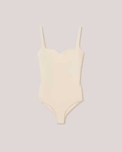 Lilou - Sale Double Jersey Sweetheart Neck Bodysuit - Creme