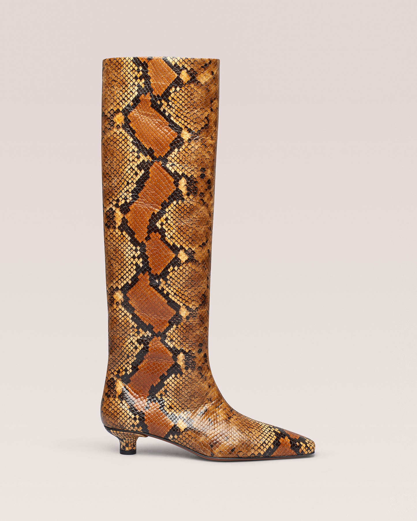 Pippa - Snake-Embossed Leather Knee Boots - Tan