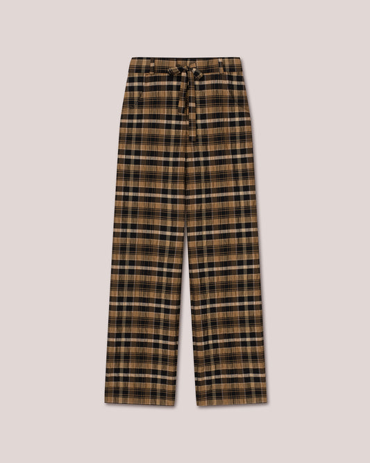 Tymeo - Sale Loose Seersucker Pants - Black Camel Check