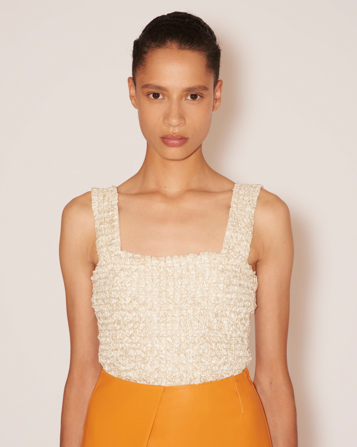 Cadao - Sale Dribbled Ribbon Wide Strap Top - Champagne