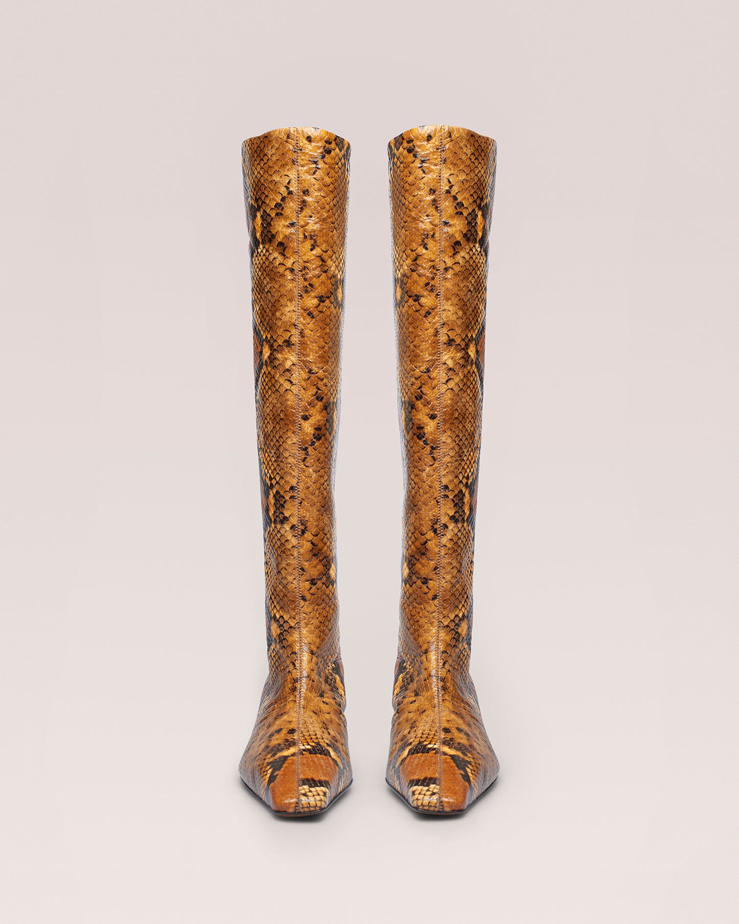 Pippa - Snake-Embossed Leather Knee Boots - Tan