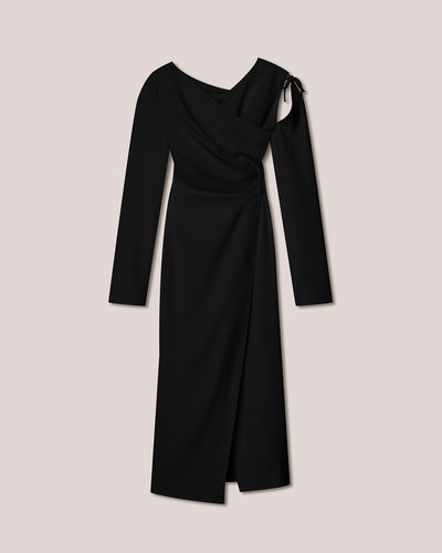 Weslyn - Boucle-Crepe Assymetric Ruched Dress - Black