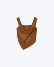 Petra - SaleOkobor™ Alt-Leather Sleeveless Draped Top - Tobacco