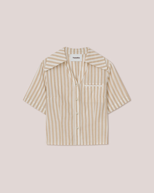 Yusra - Sale Fitted Short Sleeve Shirt - White/Beige