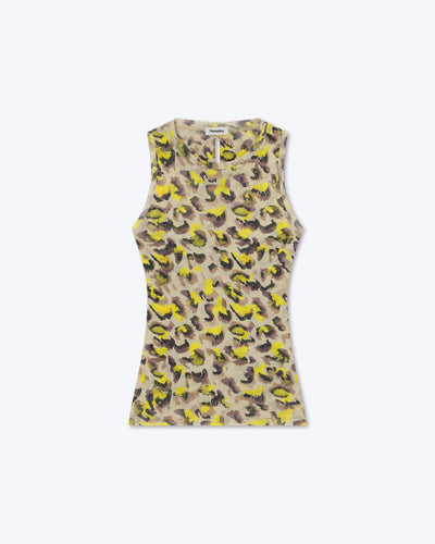 Safea - Sale Printed Mesh-Jersey Tank Top - Watercolor Leopard