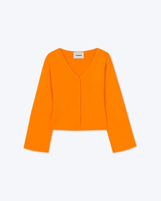 Mari - Sale V-Neck Cardigan - Bright Orange