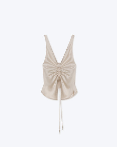 Klara - Sale Slip Satin Tie-Front Top - Creme