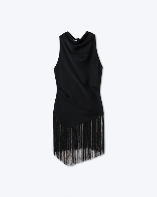 Kori - Sale Slip Satin Fringe Top - Black