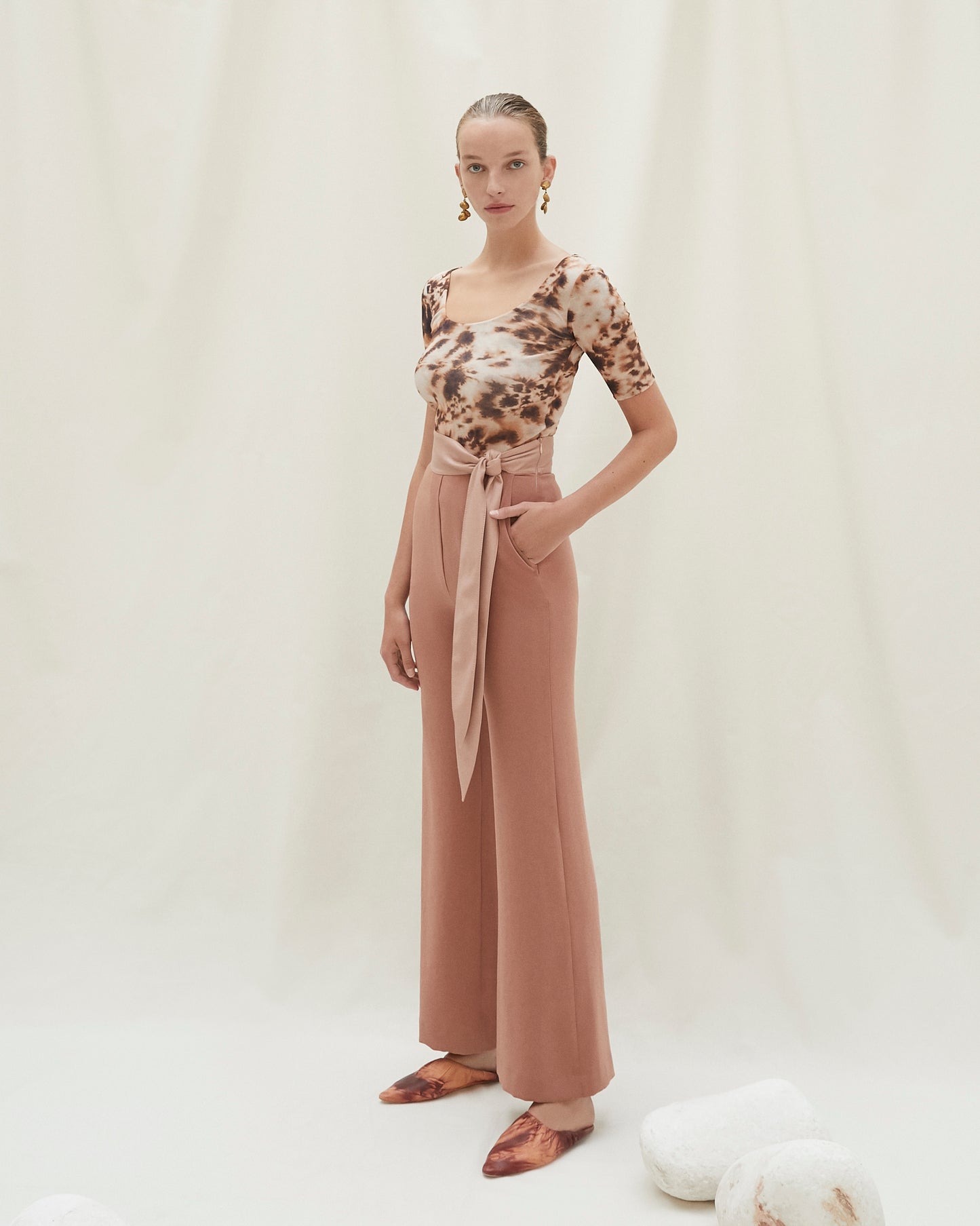 Cecilia - Fabric Block Pants - Terra