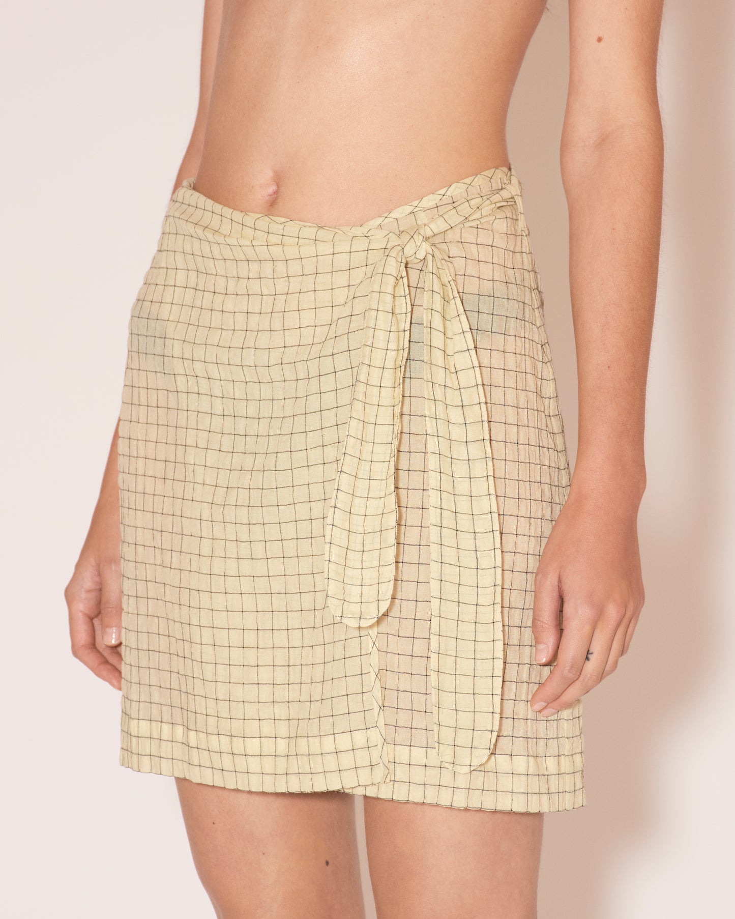 Bonni - Sheer Check Wrap Skirt - Vanilla