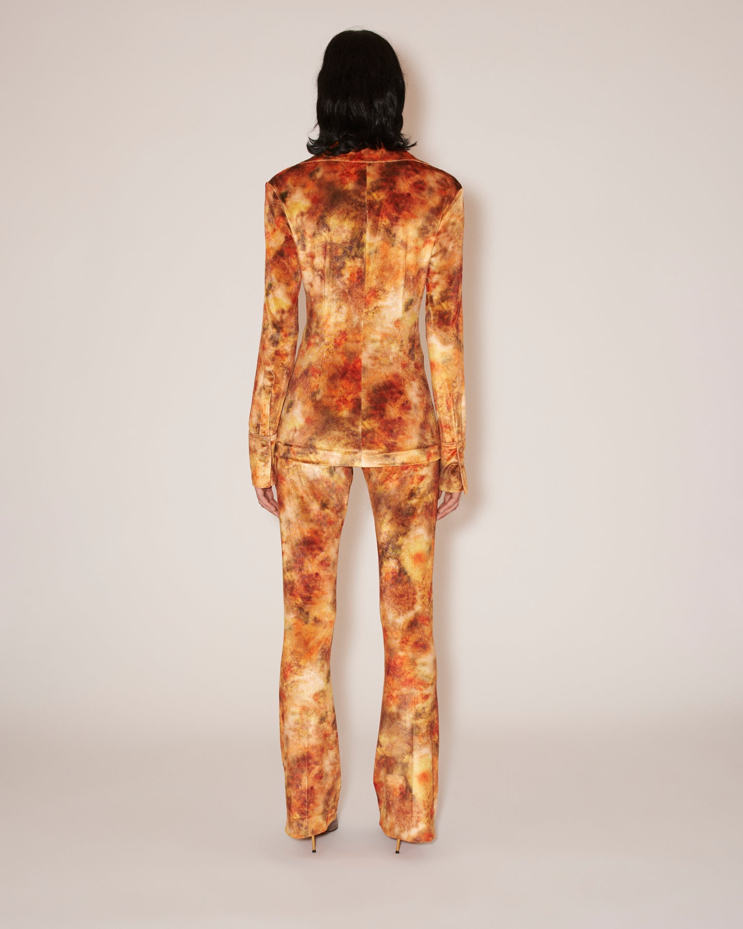 Annick - Sale Printed Stretch-Velvet Shirt - Hazy Floral Orange