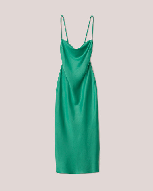 Irma - Glossy Satin Slip Dress - Green Glossy