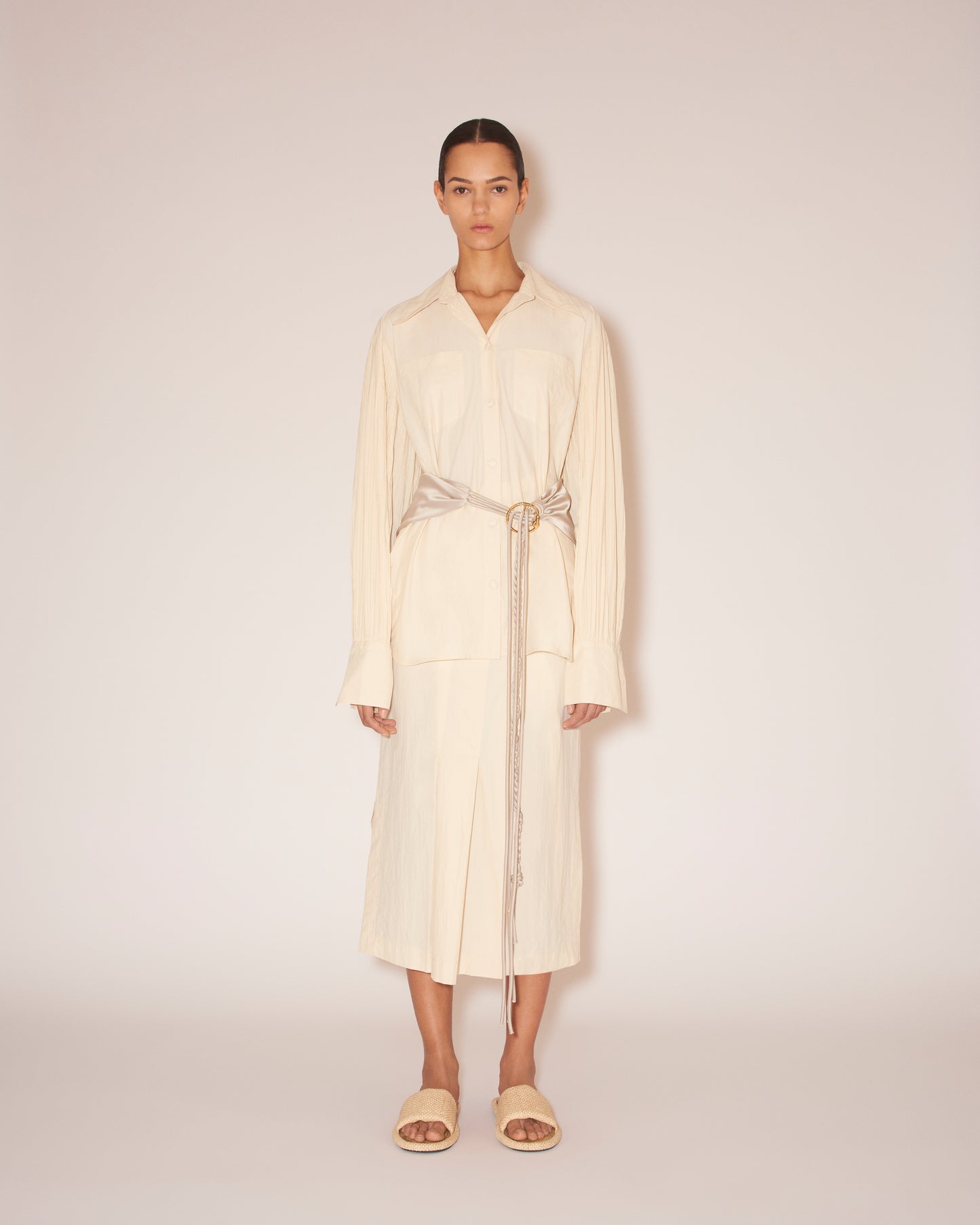 Nele - Pleated Heavy Poplin Shirt - Creme