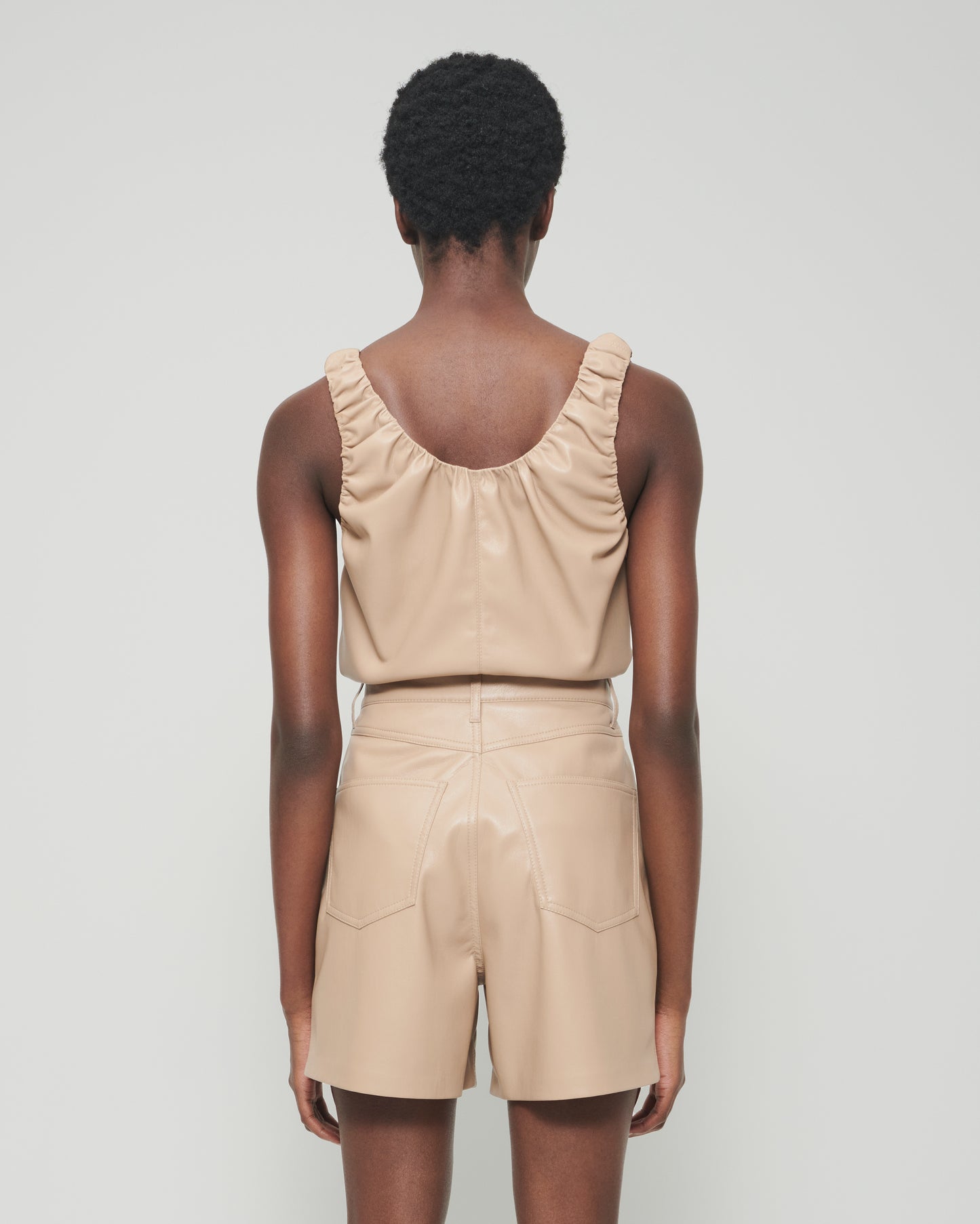 Yael - Sale Ruched Vegan Leather Top - Sandstone