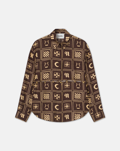 Adelie - Sale Printed Silk-Twill Shirt - Brown