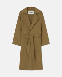 Alamo - Sale Wool Silk Blend Robe Coat - Khaki Double Wool