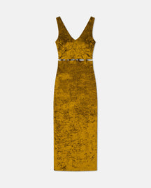 Delvine - Sale Cutaway-Detail Dress - Curry Crushed Velvet