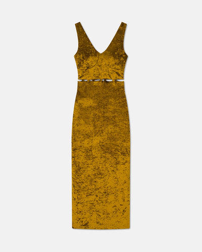 Delvine - Sale Cutaway-Detail Dress - Curry Crushed Velvet