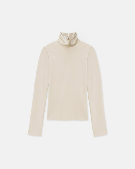 Eva - Sale Slip Satin Turtleneck Top - Porcelain