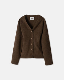 Farra - Fluffy Knit Cardigan - Brown