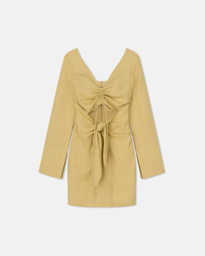 Gilia - Sale Ruched-Front Dress - Oat Linen