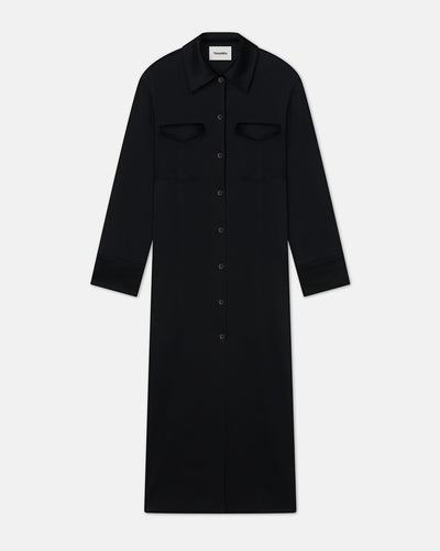 Joann - Slip Satin Shirt Dress - Black