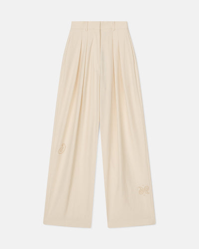 Marika - Sale Embroidered Slub Pants - Creme