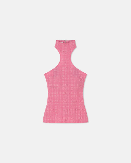 Marinde - Sale Checked Seersucker Top - Pink Seersucker