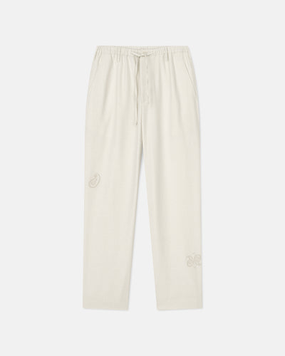 Morris - Sale Embroidered Slub Pants - Creme