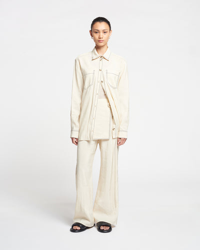 Evea - Glass Poplin Pants - Oat