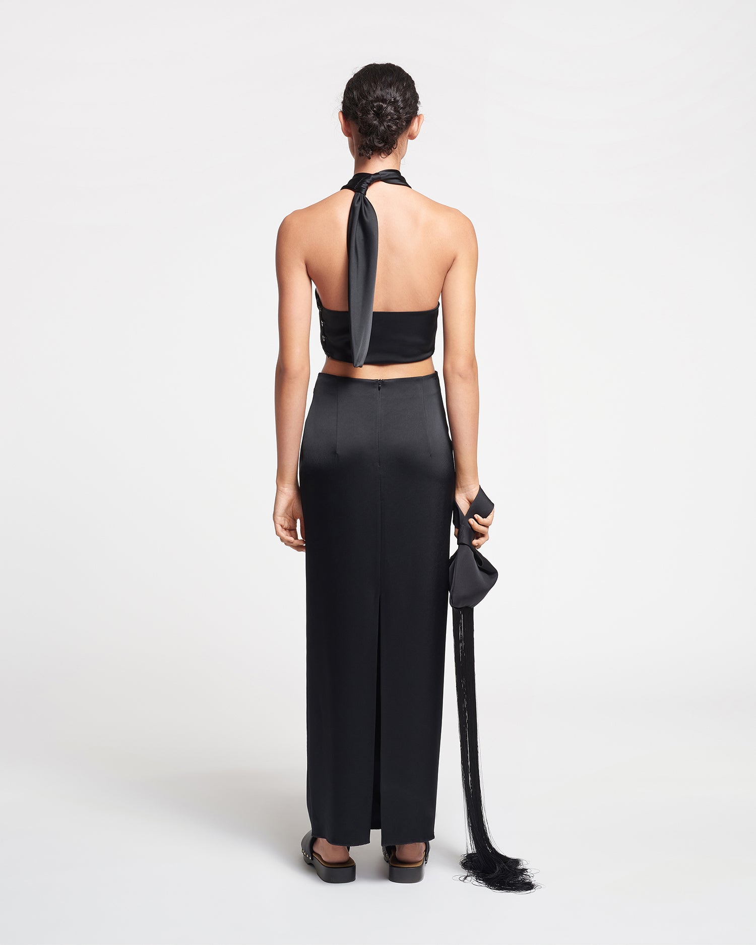 Nago - Knotted Slip Satin Skirt - Black