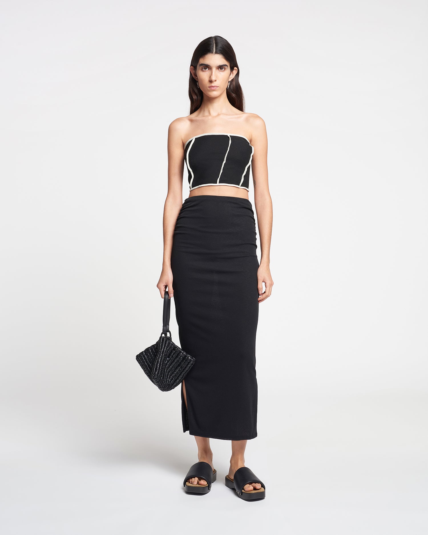 Norine Ruched Mesh Jersey Midi Skirt Black Nanushka