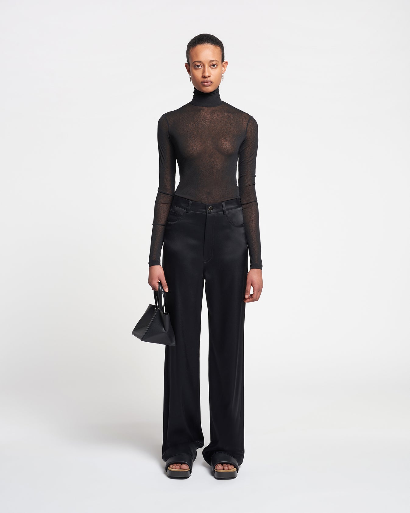 Harri - Mesh-Jersey Turtleneck Top - Black – Nanushka