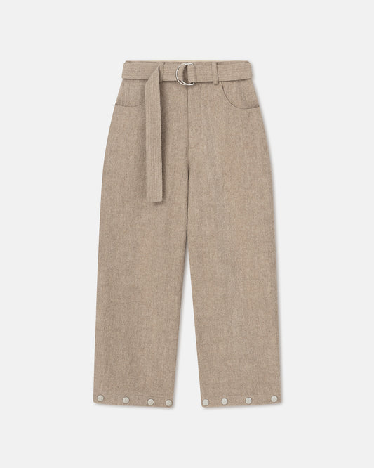 Dallin - Studded Slub-Wool Pants - Taupe Melange