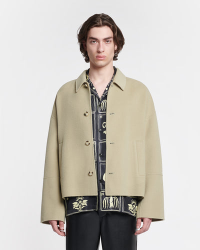 Marcin - Double Wool And Silk Blend Jacket - Pale Olive