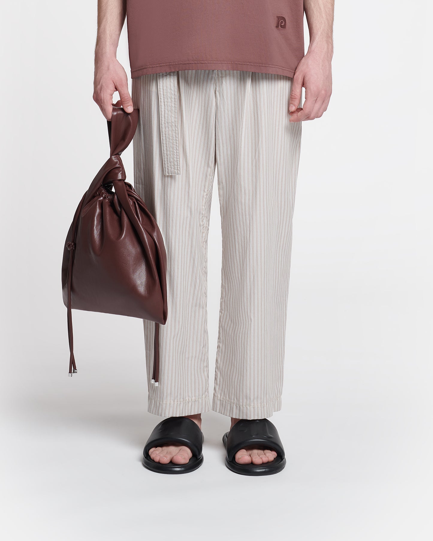 Ferre - Belted Striped Pants - Caramel/ Ecru