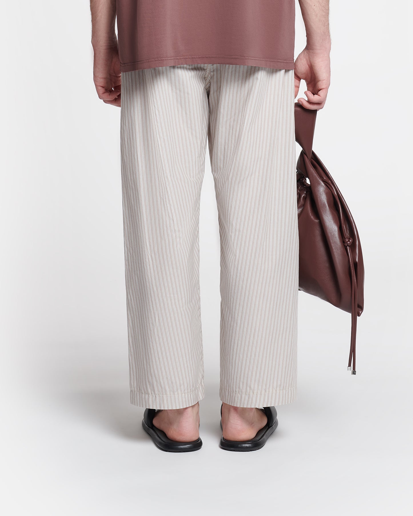 Ferre - Belted Striped Pants - Caramel/ Ecru