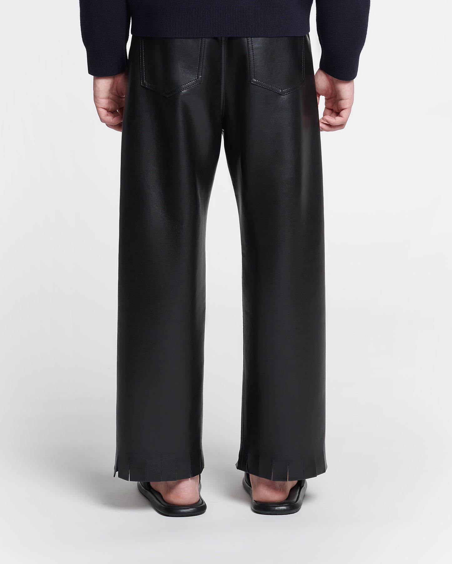 Quido - Fringed Regenerated Leather Pants - Black