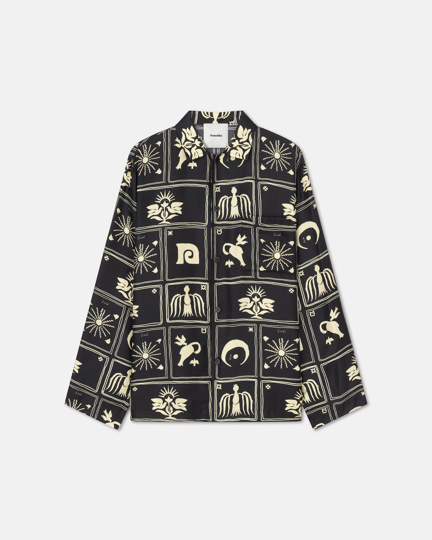 Jelmer - Printed Silk-Twill Shirt - Folk Art Black