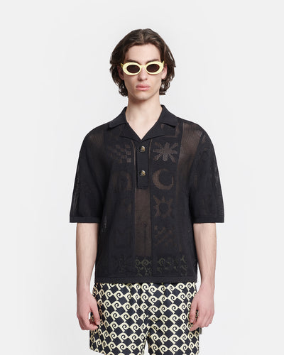 Jasim - Paper-Crochet Polo Shirt - Black