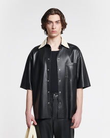 Aksel - Denim-Trimmed Okobor™ Alt-Leather Shirt - Black