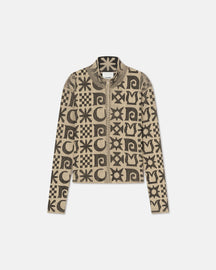 Tomoo - Rib Jacquard Cardigan - Creme/ Black Totem