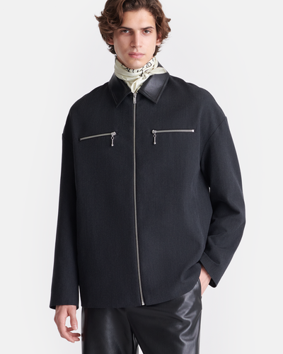 Malachi - Wool Twill and Regenerated Leather Jacket - Grey Melange/Black