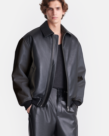 Timur - Regenerated Leather Bomber Jacket - Black