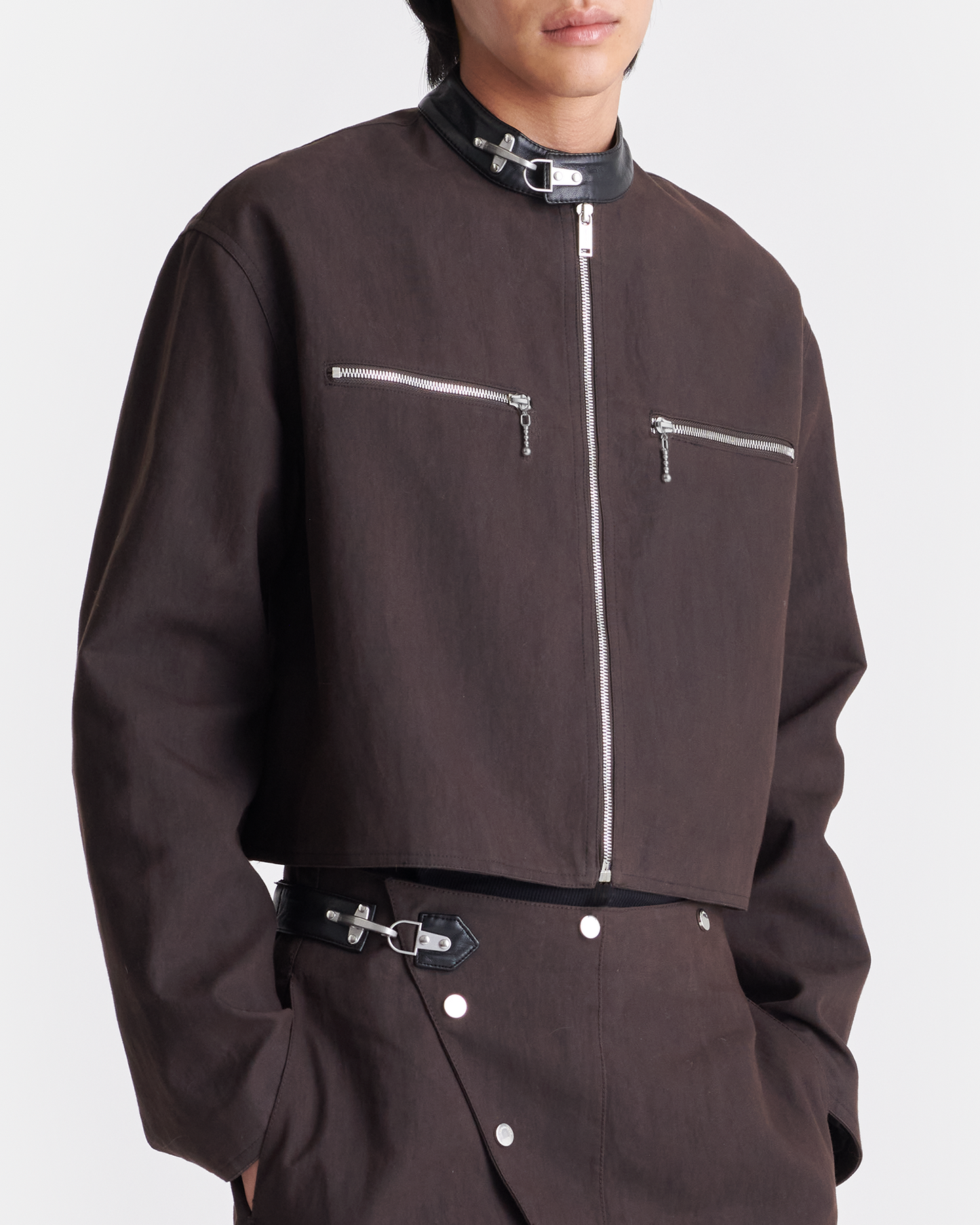 Petro - Cropped Wax Cotton Jacket - Dark Brown