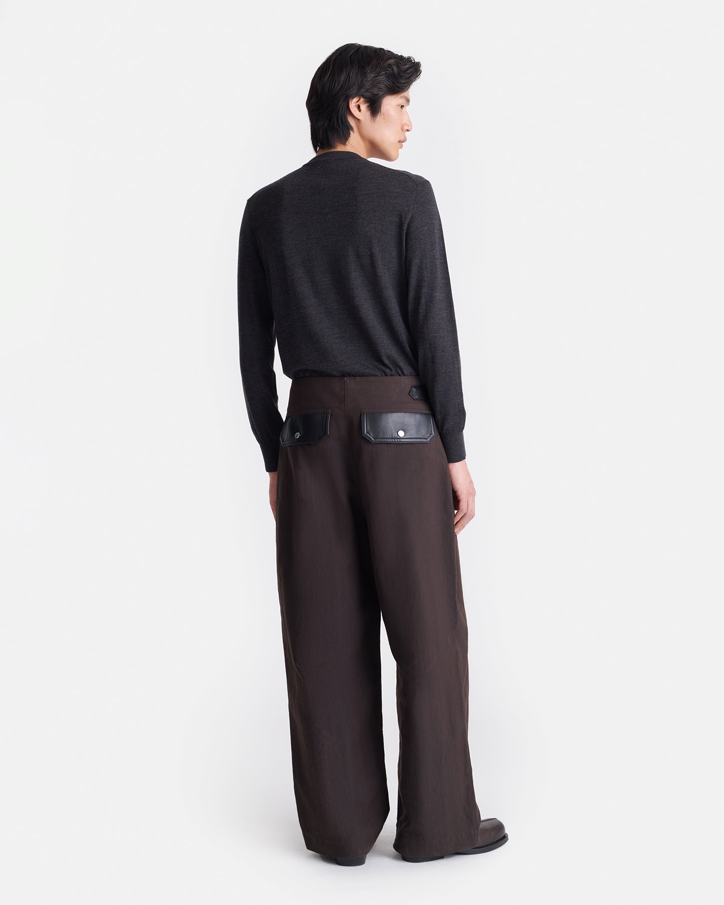 Lorant - Wax Cotton and Regenerated Leather Pants - Dark Brown/Black