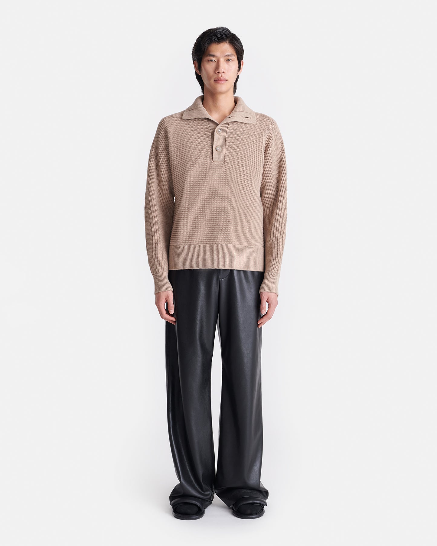 Kolos - Cotton and Merino Wool Polo-Neck Sweater - Oatmeal