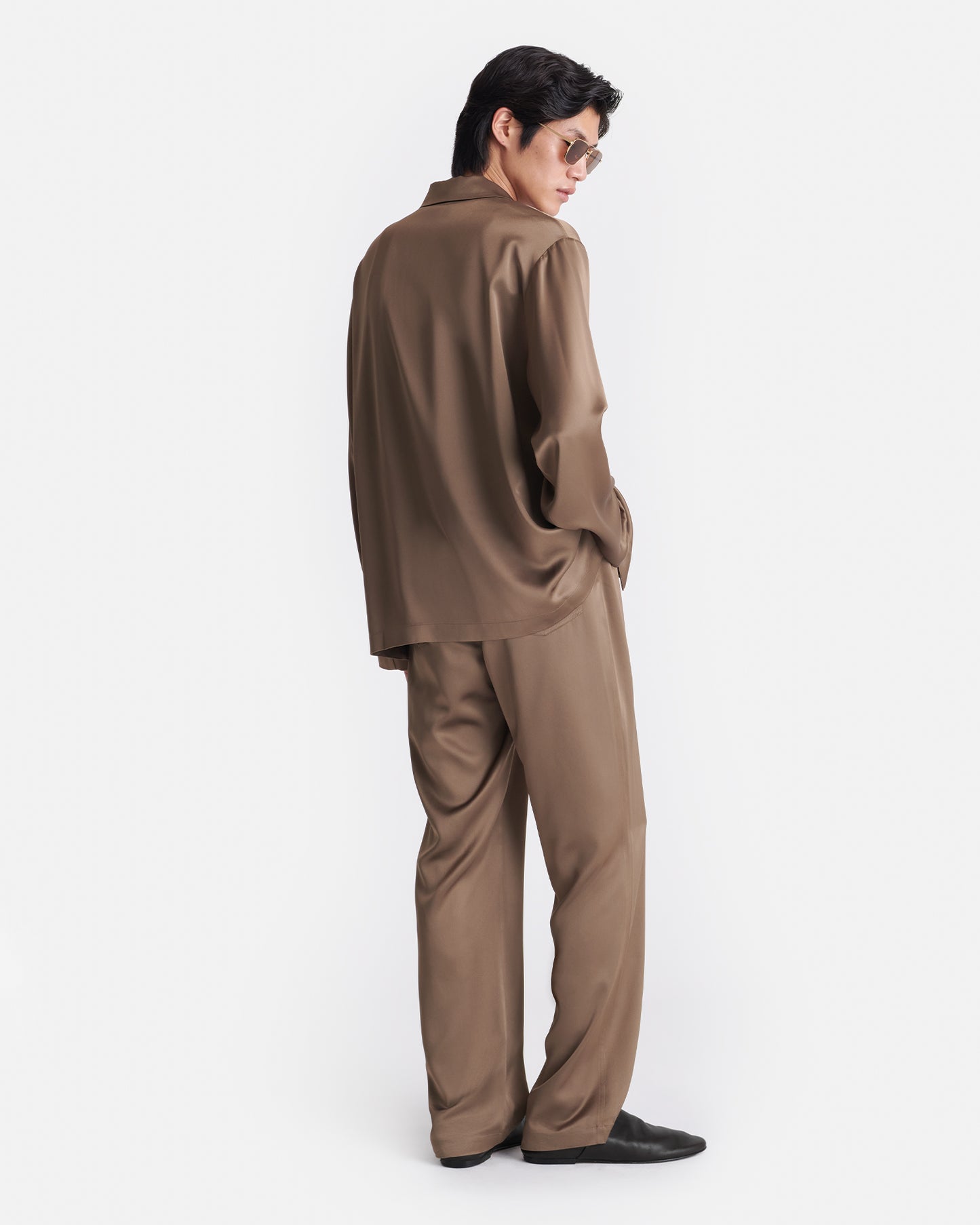 Jelmer - Slip Satin Shirt - Coffee Bean